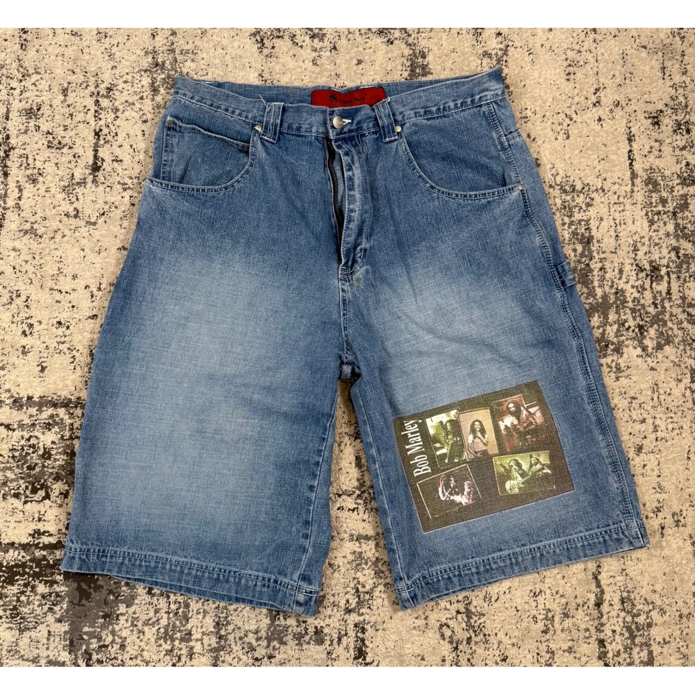 Barques Mens 38 Blue Denim Bob Marley Carpenter Jean Shorts Y2K Hip Hop